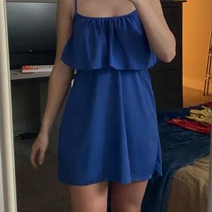 Blue Spaghetti Strap Dress, Casual Spring Lightweight